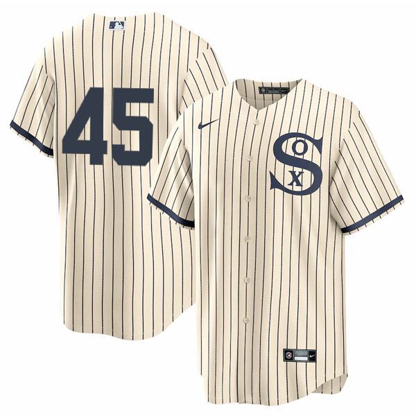 Men Chicago White Sox #45 No Name Cream stripe Dream version Game Nike 2021 MLB Jersey